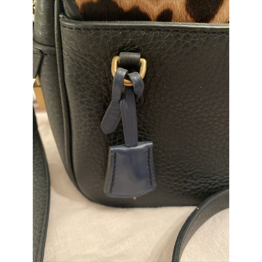 JCrew Collection Black Leathr Leopard Calf Hair Signet Flap Crossbody Bag EUC - Picture 4 of 10